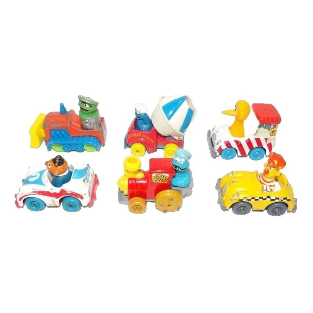 SESAME STREET vintage metal cars with plastic figures set 6 of PLAYSKOOL 1980's